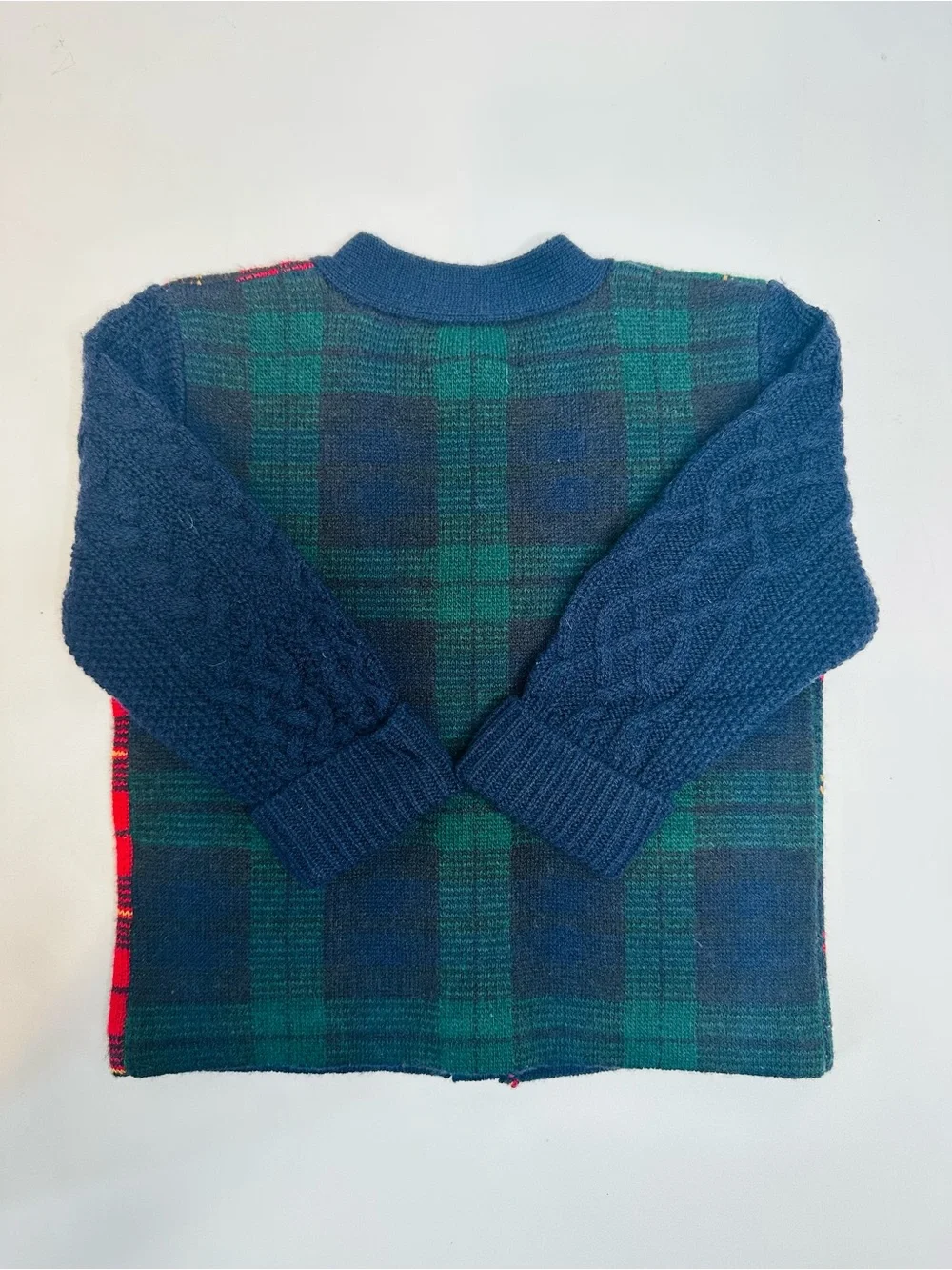 Ralph Lauren Navy, Red & Green Plaid Cardigan with Elbow Patches